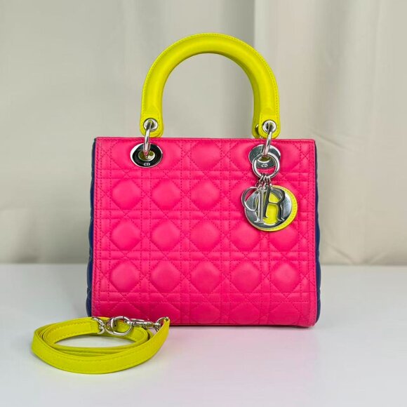 Dior Handbags - Dior Tri-color Leather Medium Lady Dior Shoulder Bag Tote